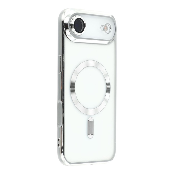 Калъф тип MagSafe съвместим с Apple iPhone 17 Air, Snap-On Electroplate, Защита на камерите, Електроплакирани ръбове, Магнитно закрепване, Броня съвместима с безжично зареждане MagSafe, Сребрист/Прозрачен