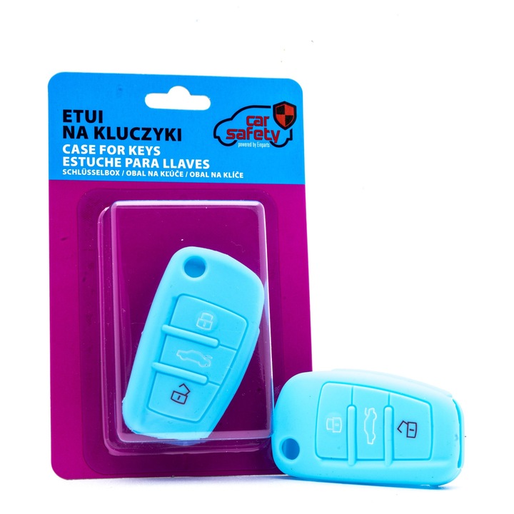 CarSafety szilikon kulcstok, 3 gombos, karcolás elleni védelem, világoskék