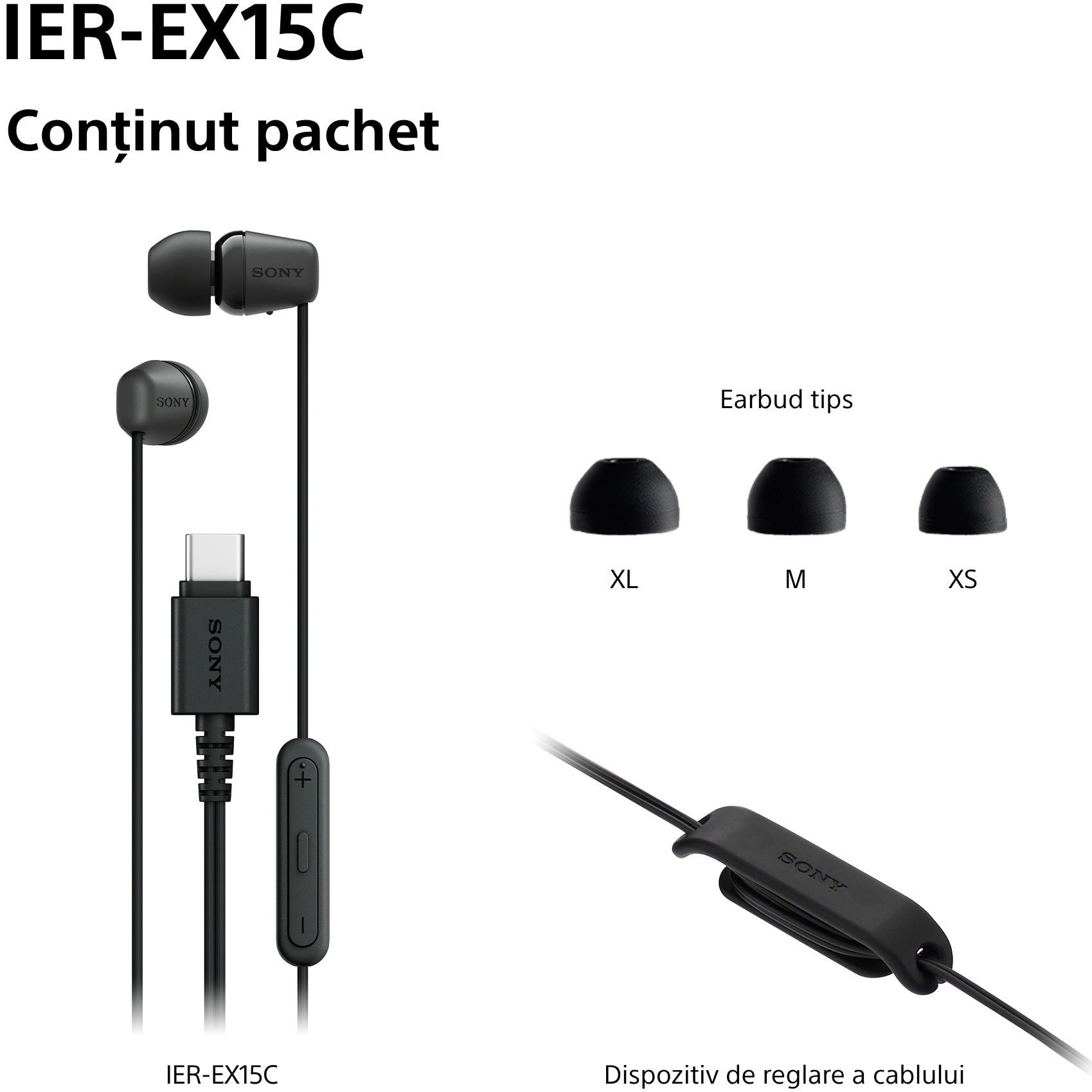 Casti In-Ear SONY IER-EX15CB, Cu Fir, Microfon, USB-C, Negru