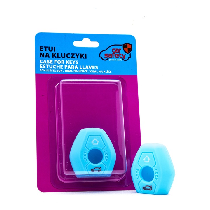 Etui siliconic pentru cheie, CarSafety, 2 butoane, albastru deschis