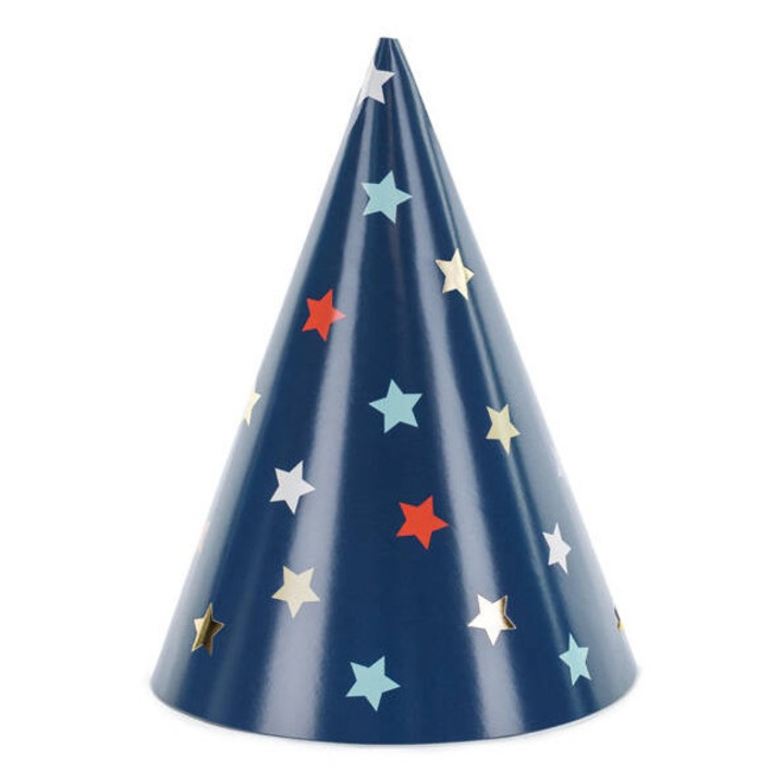 Шапки с щампа на звезди, PARTYDECO, комплект 6 броя, гранат, 16x11см
