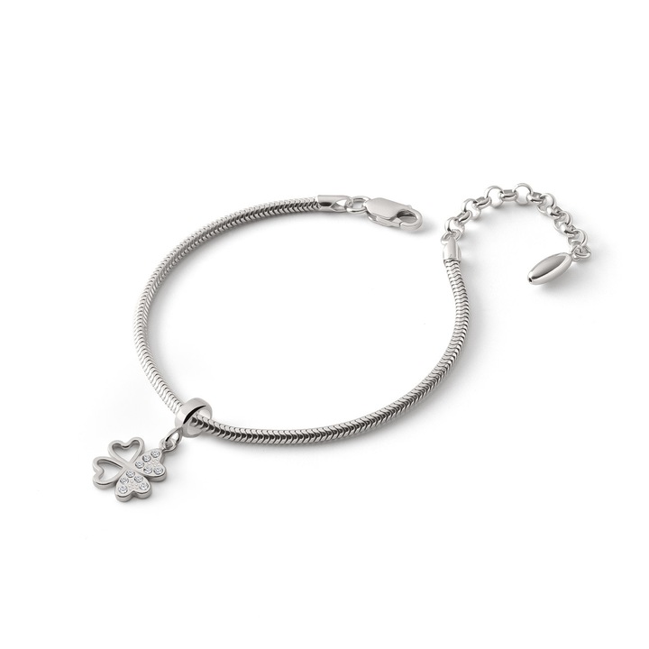 Bratara subtire cu pandantiv tip beads trifoi cu zirconiu cubic – argint 925 placat cu platina, Giorre