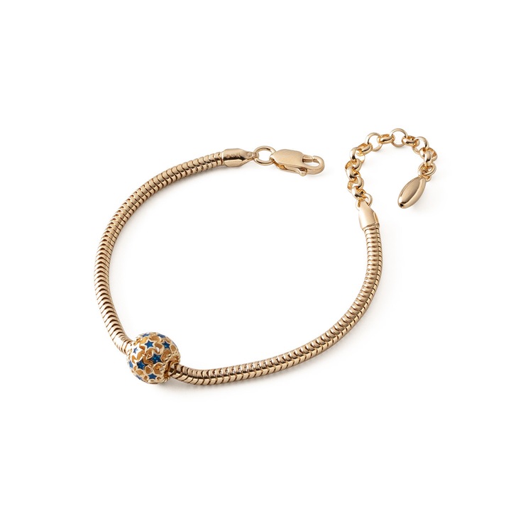 Bratara eleganta cu margea ajurata tip beads decorata cu stele albastre, din argintgqfewqgw925 placat cu Giorre