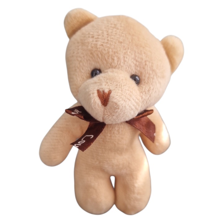 Kulcstartó plüss maci szalaggal, krémszínű, 11 cm