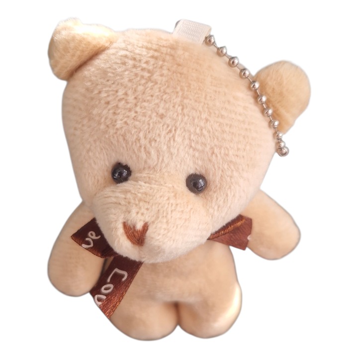 Breloc ursulet de plus cu panglica, crem, 11 cm