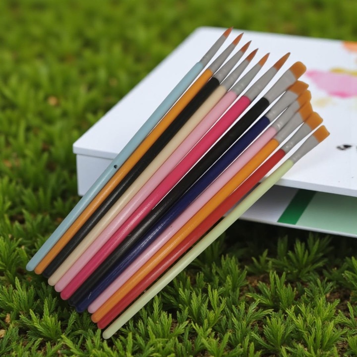 Set 12 pensule Marimi Diferite, Varf Diferit, Corp Colorat, pentru Pictura Scolara, VisionXXI