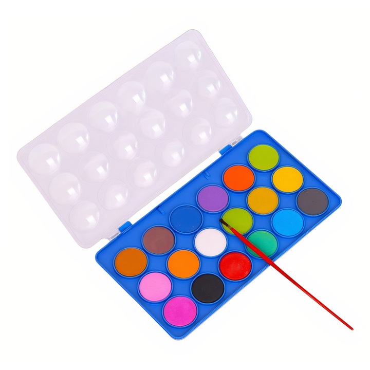 Acuarele pe baza de apa, 18 culori, tip pastila, multicolor