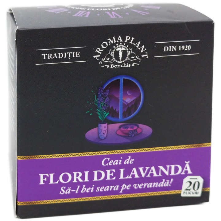 Ceai de Lavanda (Lavandula angustifolia) flori, 100% natural, fara aditivi sau pesticide, Bonchis, 20plicuri, Aroma Plant