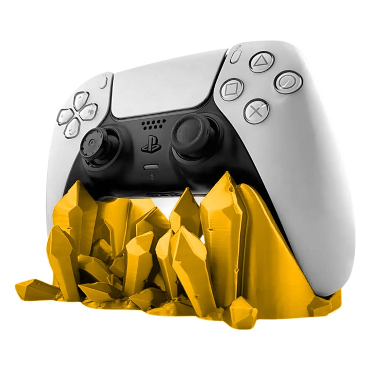 Suport 3D Controller PS5, Auriu, Cristale, 14x8x5cm