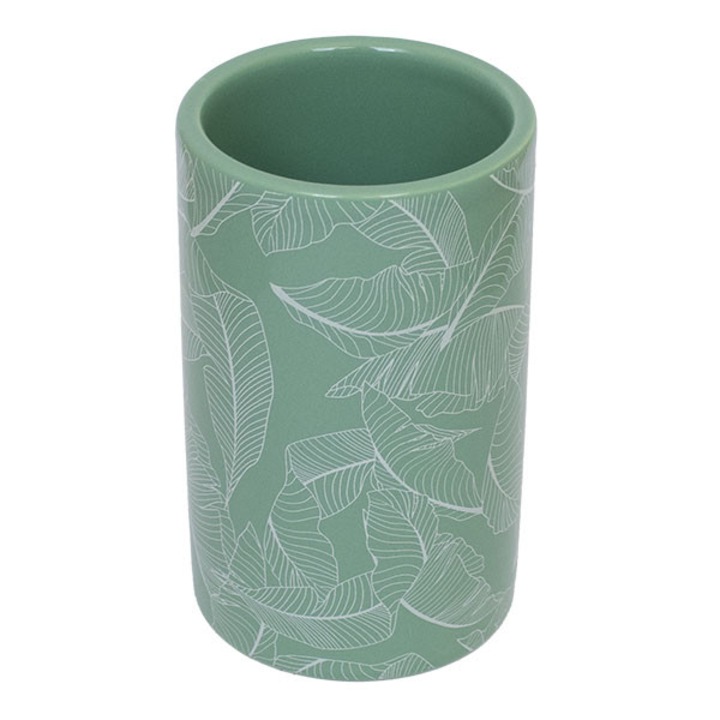 Pahar periute dinti, Frandis, 6x6x10.3 cm, rdolomita, verde pal cu frunze albe