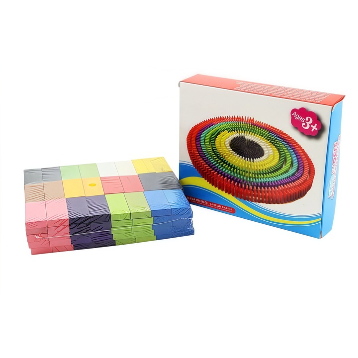 QiFeng™ Дървен екологичен комплект домино, 120 многоцветни части – интерактивна образователна играчка за деца