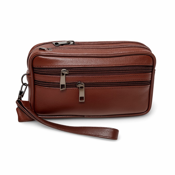 Borseta barbateasca de mana, maro, din piele Magrot 25064