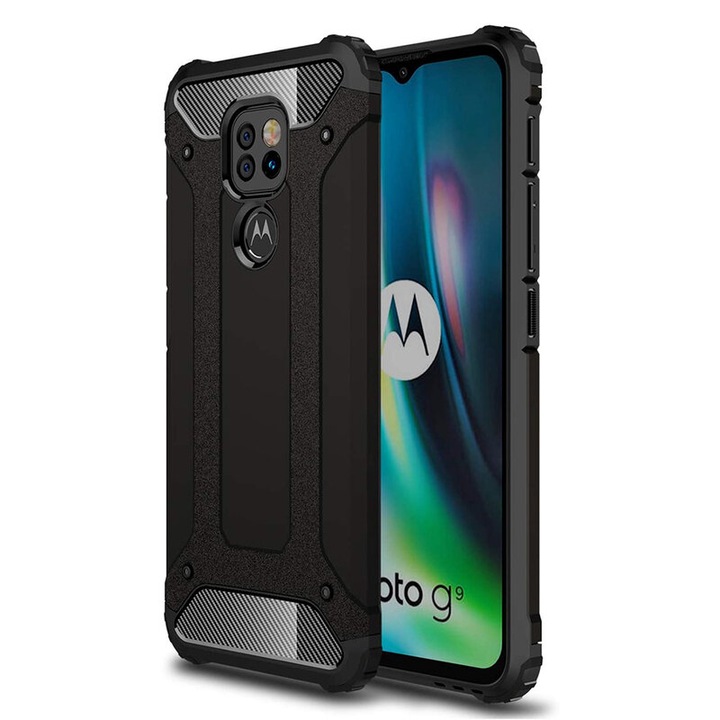 Husa de protectie compatibila cu Motorola Moto G9 Play, Hybrid Armor, margini inarite, TPU, Negru