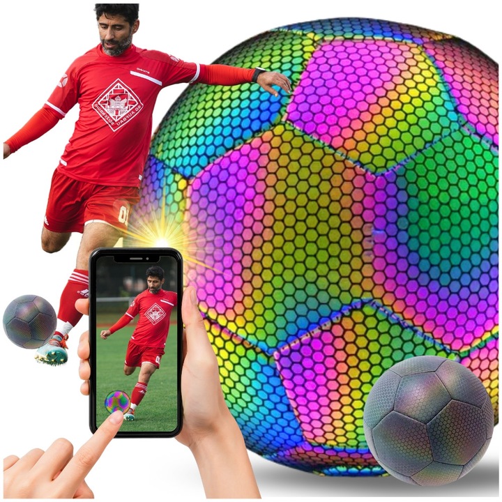 Minge fotbal holografica LUMI, 21,5cm, multicolor, dimensiunea 5, set pentru utilizare recreativa si sportiva