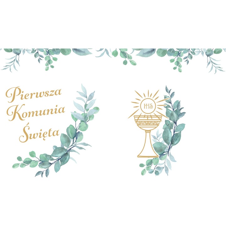 Bancuri de sapun pentru Prima Comunie, PartyPro, 60ml, set 1 bucata, decor cu frunze de eucalipt