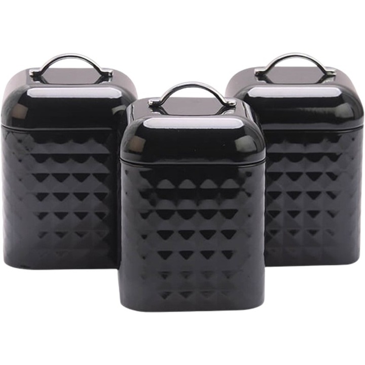 Set 3 cutii alimentare pentru cafea si ceai, Maestro, 1.3L, 17.5cm, negru