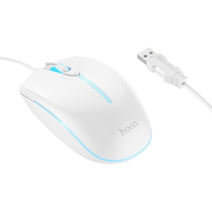 Hoco GM37 Vezetékes Gamer Egér, USB-A, 4 Gomb, Állítható DPI 800-2400, Fehér