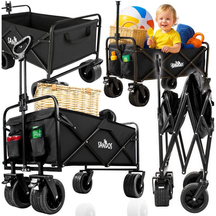 Сгъваема плажна количка Сандос, капацитет 100кг, размери 93x58x91см, големи колела, многоцветен
