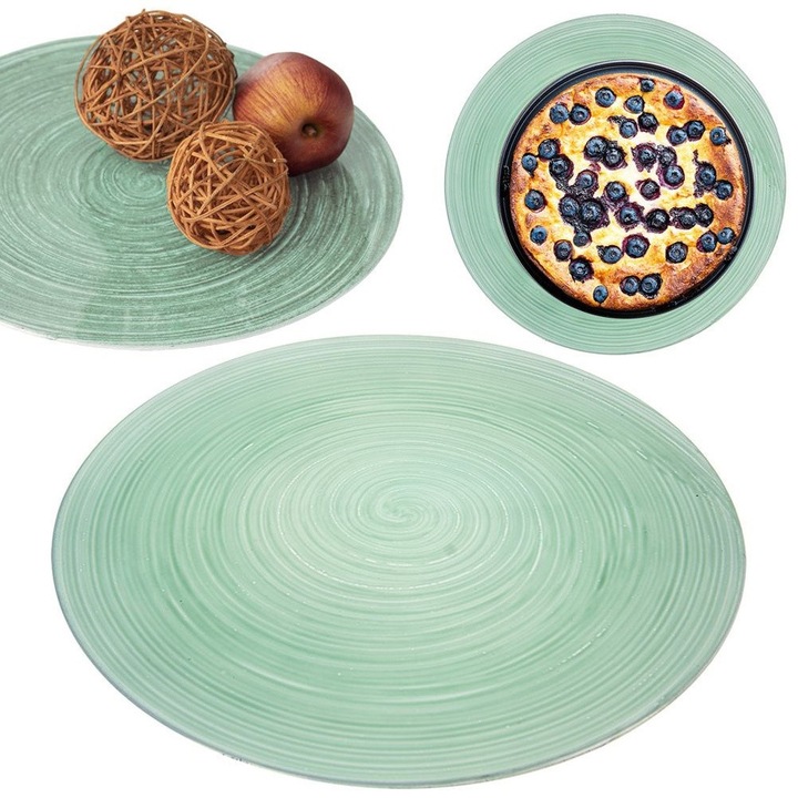 Suport decorativ pentru farfurie Artemis, 33cm, verde, utilizare ca tavita sau element decorativ