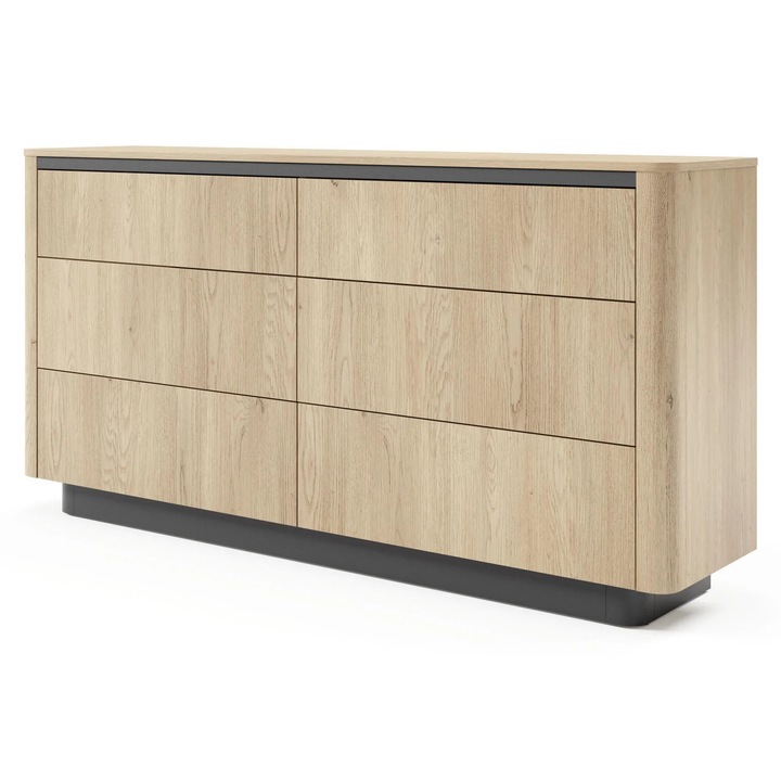 Fiókos komód, Furnlux, Torro, fekete, megmunkált fa, 163x83x38 cm