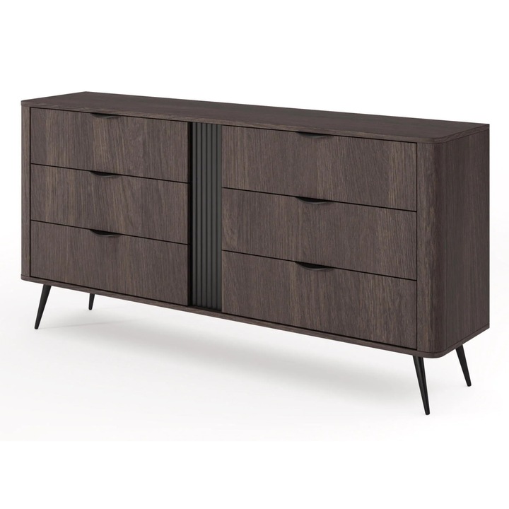 Fiókos komód, Furnlux, Veris, fekete, feldolgozott fa, 163x81x38 cm