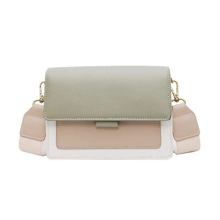 Geanta dama Selma, 8632, VERDE-ALB, 19.5x15x7 cm Verde-Alb