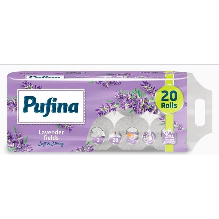 PUFINA 20 role hartie igienica in 3 straturi cu parfum de lavanda