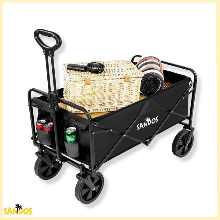 Сгъваема плажна количка Sandos, капацитет 100кг, черна, размери 95x53x91см