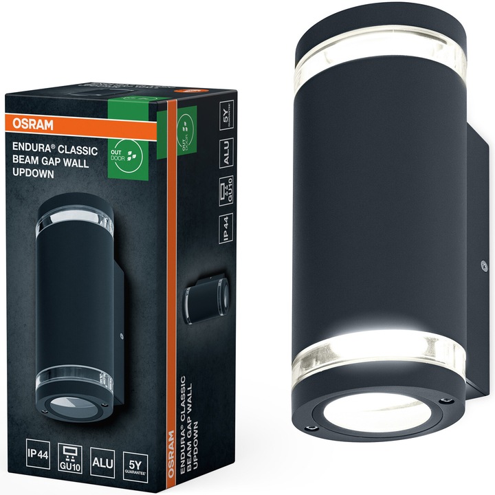 Aplica de exterior OSRAM Endura Classic Updown, 2xGU10, 2x35 W max., IP44, aluminiu, Gri inchis