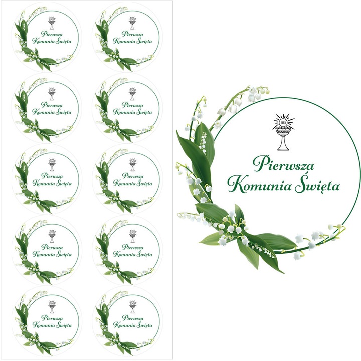 PartyPro 10 darabos dekoratív matricakészlet, Elsőáldozás, 28 mm, gyöngyvirág mintával