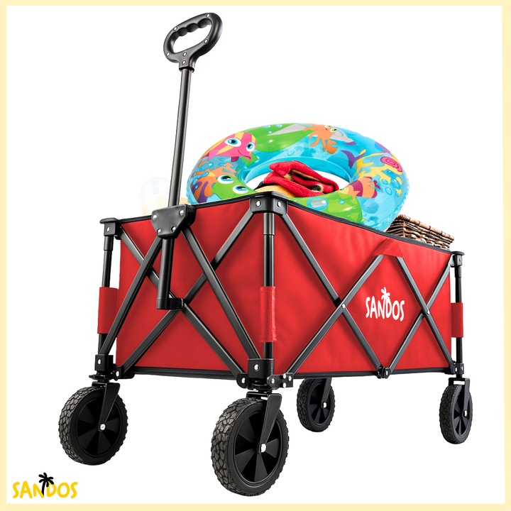 Carucior pliabil plaja Sandos, 100kg, dimensiuni 53x52x90cm, Rosu