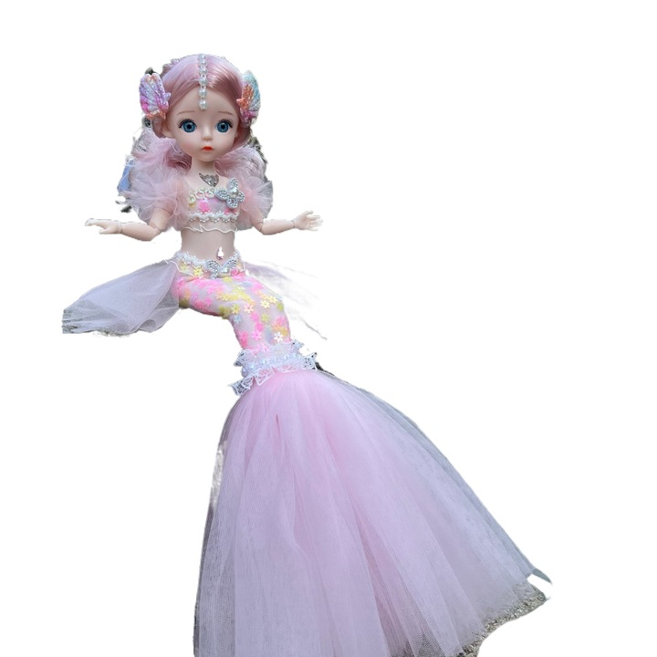 JALWO, Papusa sirenei, 45 cm, rochie de nunta, roz
