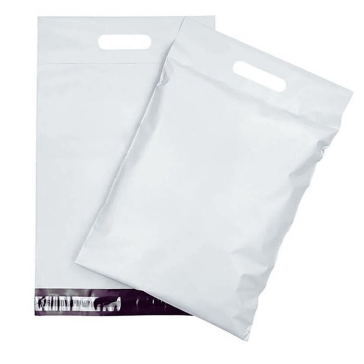 Plicuri pentru Curierat 345x450+90+50mm, Autoadeziv, Cu Maner, Polietilena, Alb/Gri, 50Buc/Set