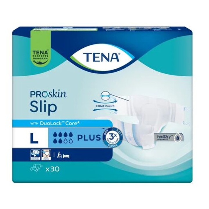Tena Slip Plus Lenjerie de corp pentru adulți, 30 buc, dimensiune L, absorbție mare