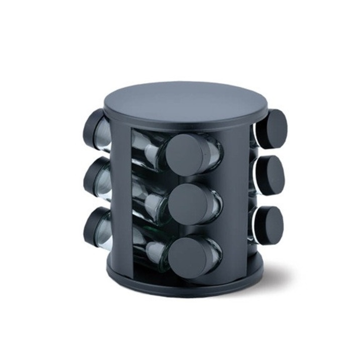 Stojak rotativ pentru condimente, Maestro, 12 recipiente, 100 ml, inox, sticla, 19,5x17cm