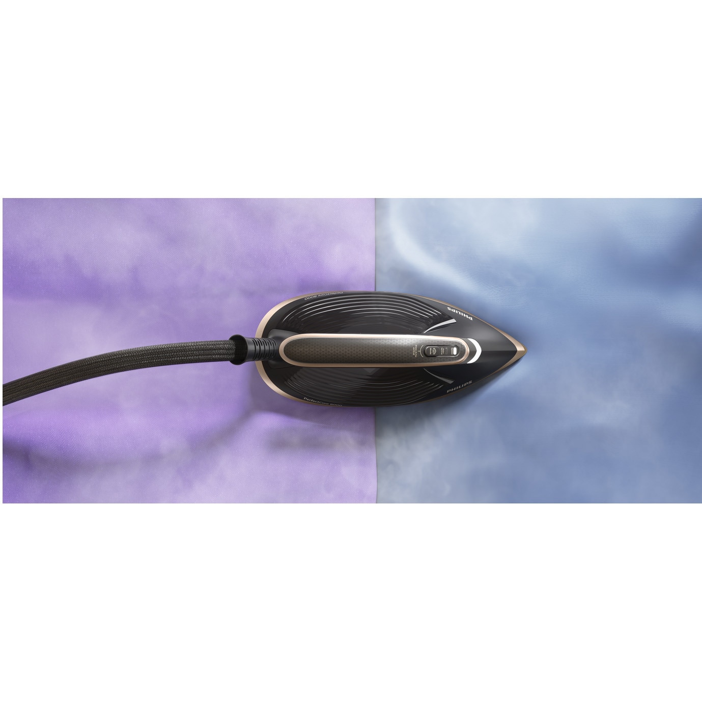 Statie de călcat cu abur Philips seria 8000 PSG8300/80, tehnologie OptimalTEMP, garantat fara arsuri, Abur max 210 g/min, jet de abur 850g, rezervor de 1.4 l, Talpa SteamGlide Elite, Mod ECO, Oprire automata de siguranta, negru