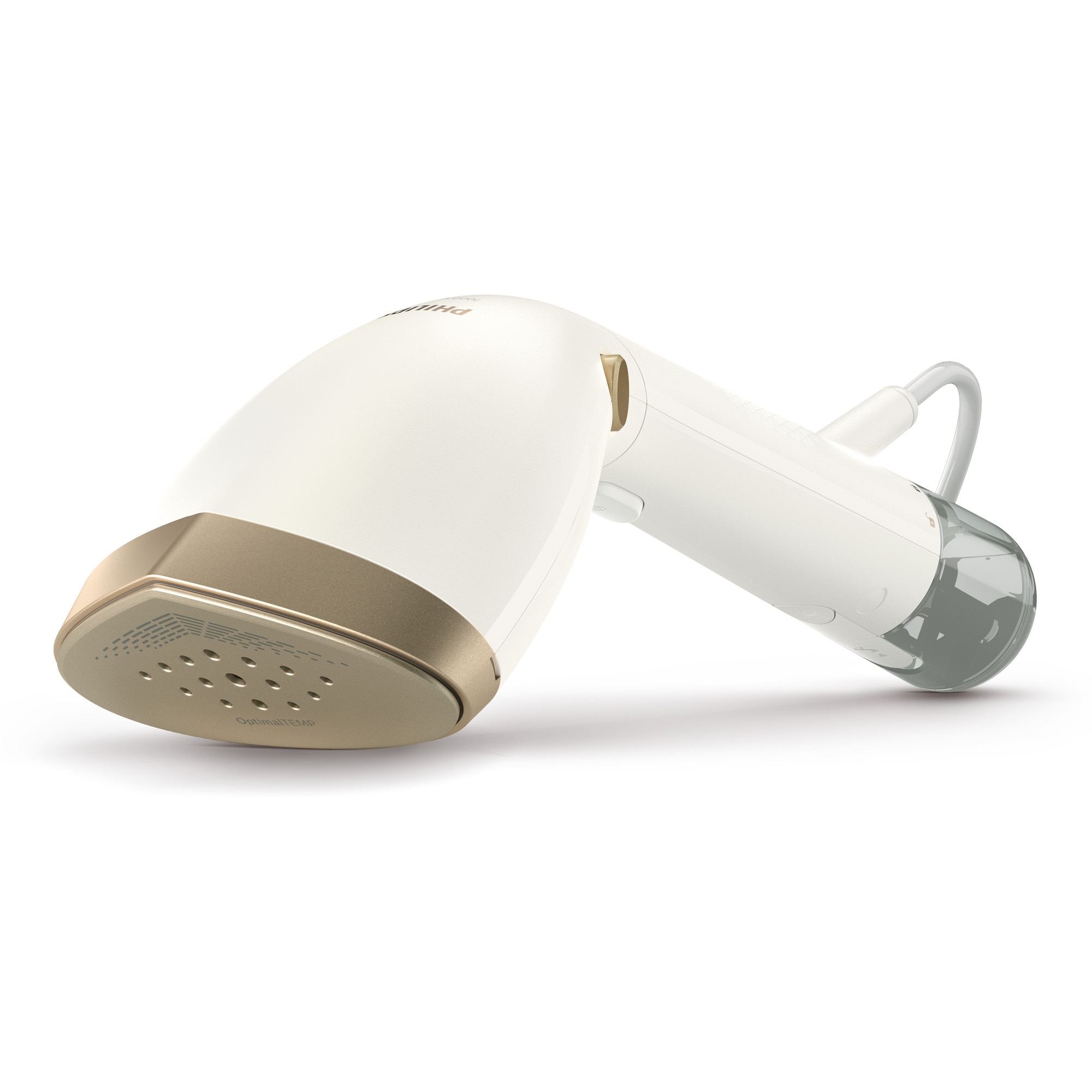 Aparat de calcat vertical portabil Philips seria 7000 STH7030/10, 1500W, debit de abur 28 g/min, Rezervoare de apa detasabile de 100 ml si 200ml, Talpa OptimalTEMP, 30sec. Incalzire, Cap reglabil, 2 nivele de abur, Greutate 870 g, manusa