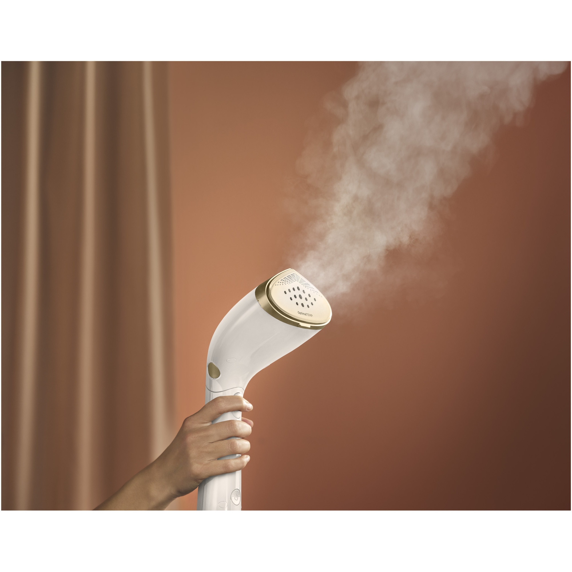 Aparat de calcat vertical portabil Philips seria 7000 STH7030/10, 1500W, debit de abur 28 g/min, Rezervoare de apa detasabile de 100 ml si 200ml, Talpa OptimalTEMP, 30sec. Incalzire, Cap reglabil, 2 nivele de abur, Greutate 870 g, manusa