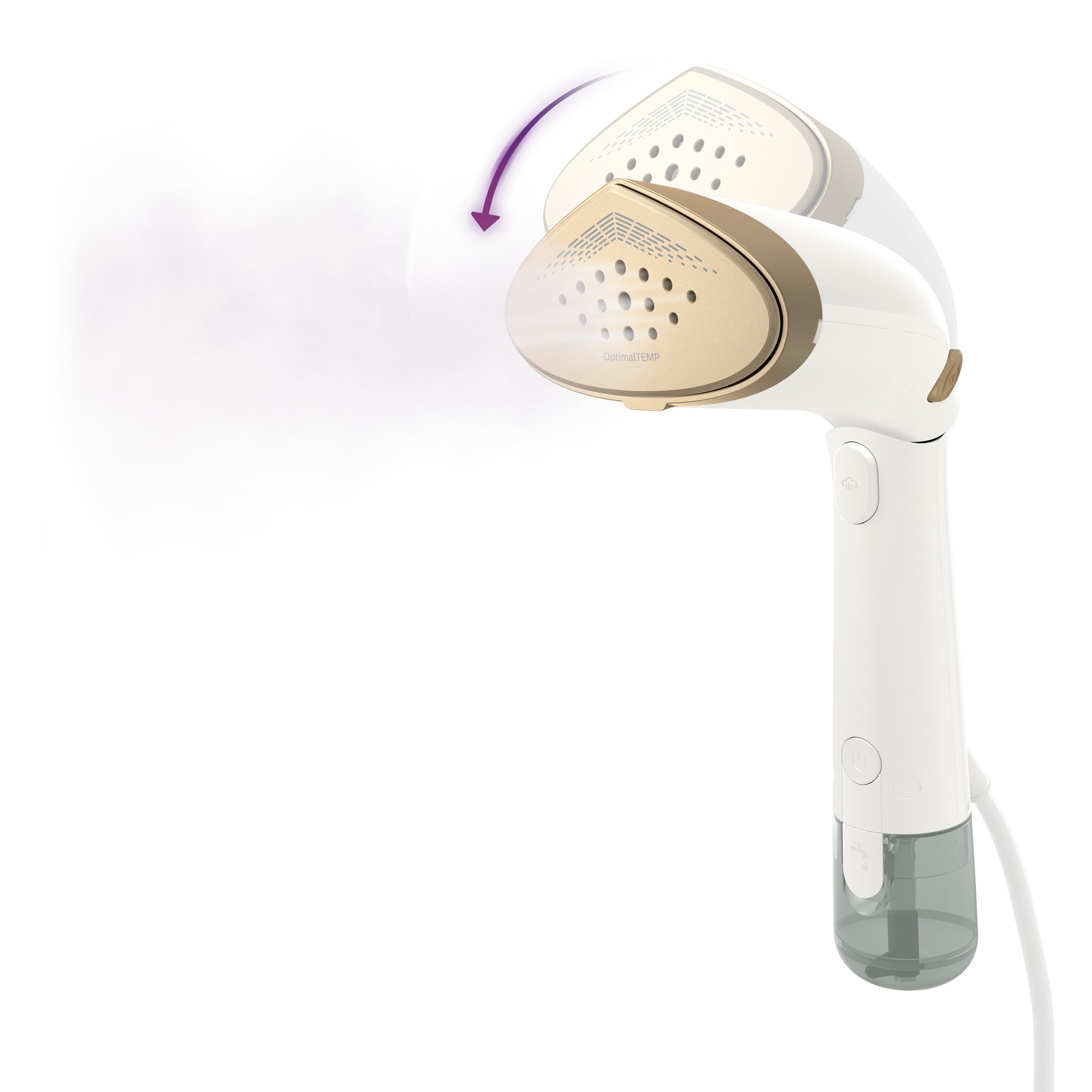 Aparat de calcat vertical portabil Philips seria 7000 STH7030/10, 1500W, debit de abur 28 g/min, Rezervoare de apa detasabile de 100 ml si 200ml, Talpa OptimalTEMP, 30sec. Incalzire, Cap reglabil, 2 nivele de abur, Greutate 870 g, manusa