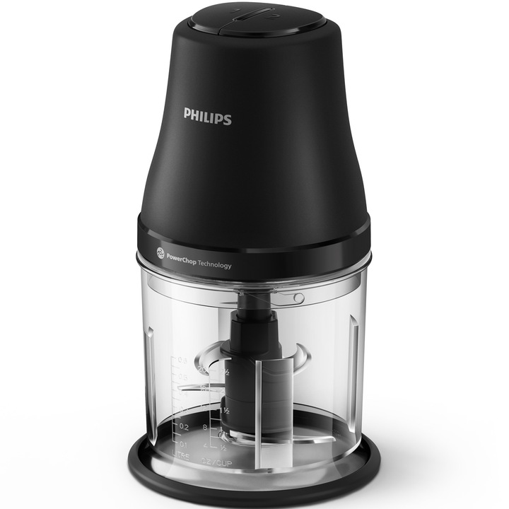 Чопър Philips HR1501/00, серия 3000, Технология PowerChop, 450 W, 4 остриета, Капацитет на купата 1л, 2 скорости, Пластмасов материал