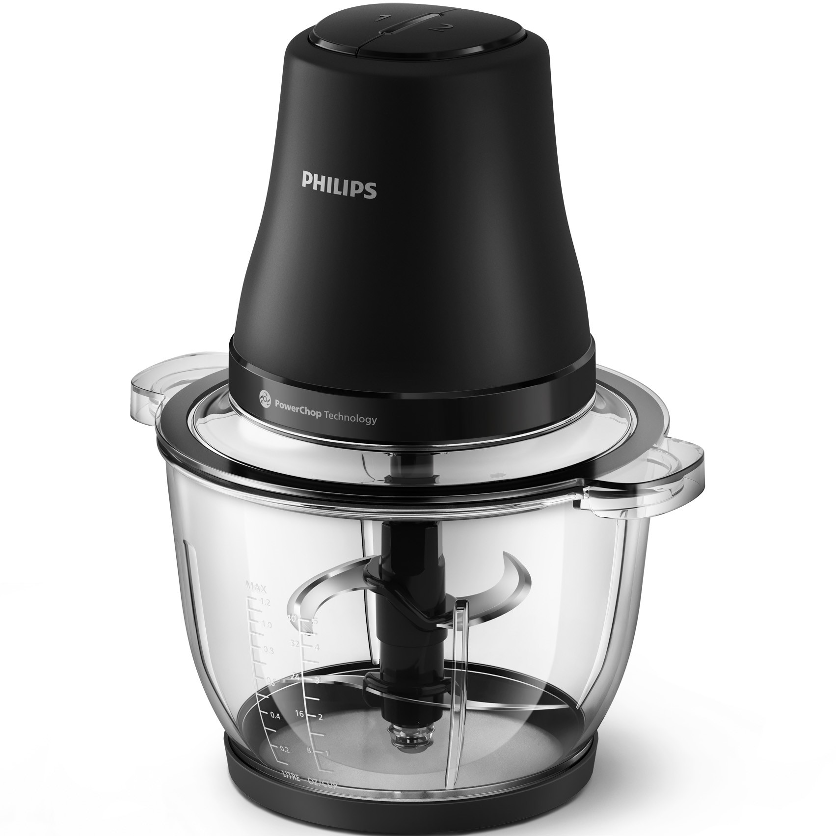 Tocator Philips HR1502/00, seria 3000, 500 W, tehnologie PowerChop, 4 lame, capacitate bol 2l, 2 viteze, material plastic