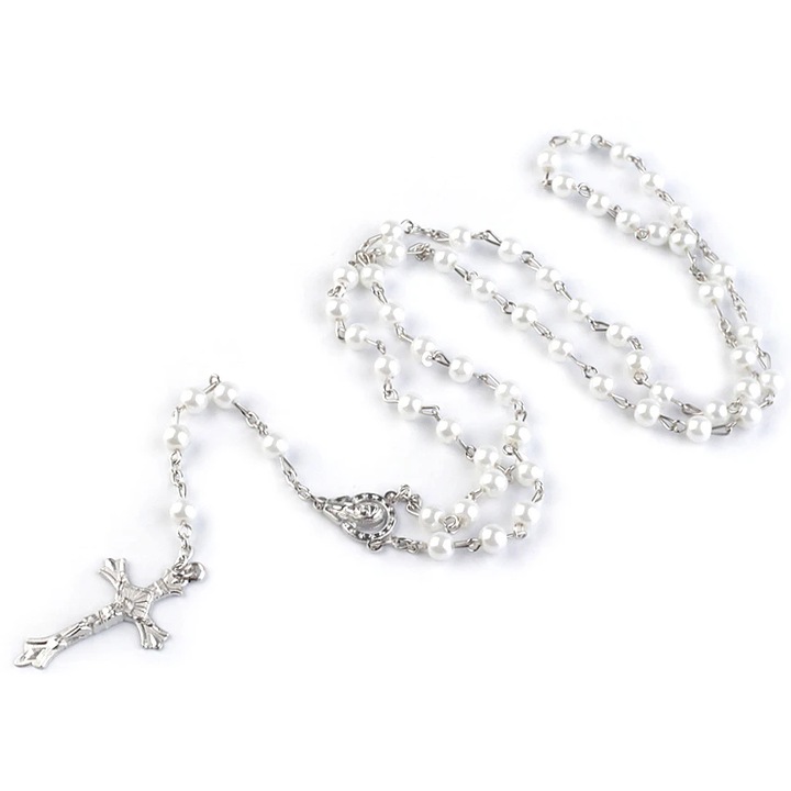 Rozariu, Stoklasa, 52cm, Argintiu/Alb
