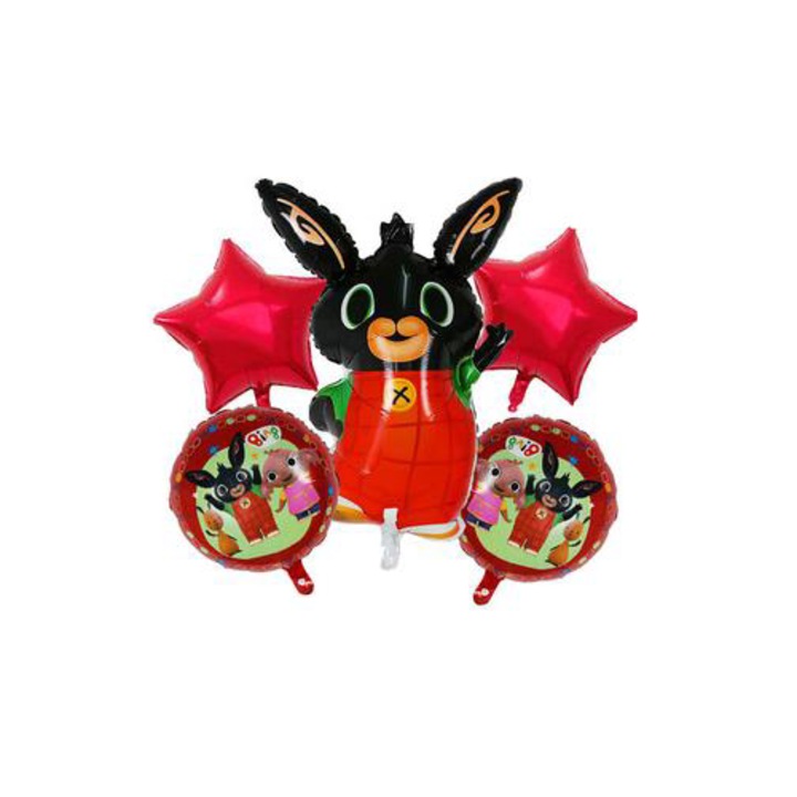 Buchet baloane PartyPro, set 1 kpl, 1 balon cu personaj, 2 baloane rotunde 18 inch, 2 baloane stea 18 inch, multicolor