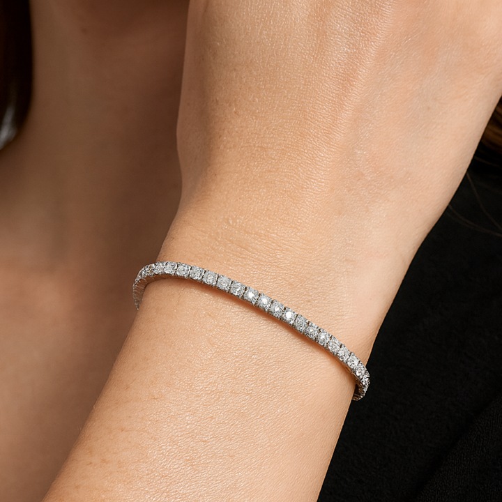 Bratara Sentivo Slip-On cu zirconiu, Alb/Argintiu, One SIze