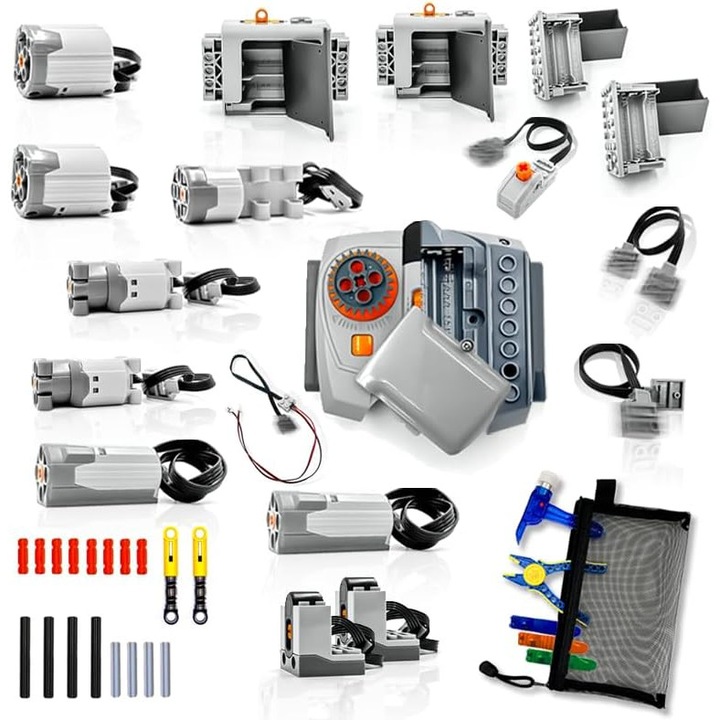 Set de controlere WALALLA cu 44 de piese, inclusiv motoare si servomotoare M/L/XL, telecomanda cu infrarosu pentru viteza, pachet de baterii, receptor, cablu de iluminare, comutator si unelte de asamblare, gri