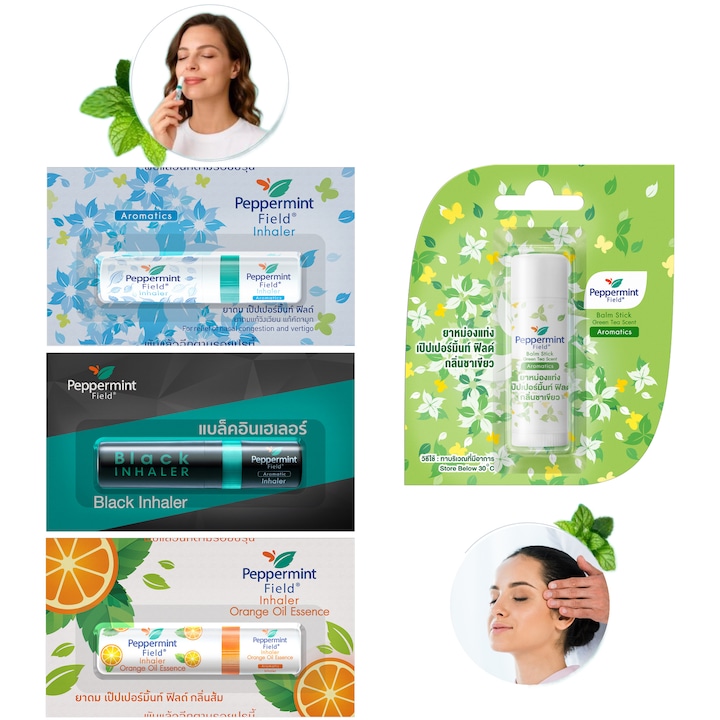 Set Promo Naturist Peppermint Field 3x Creion nazal 2 in 1 Arome diferite + Balsam Stick Green Tea cu Mentol, Camfor, Eucalipt 6g, pentru Respiratie usoara si Dureri de cap