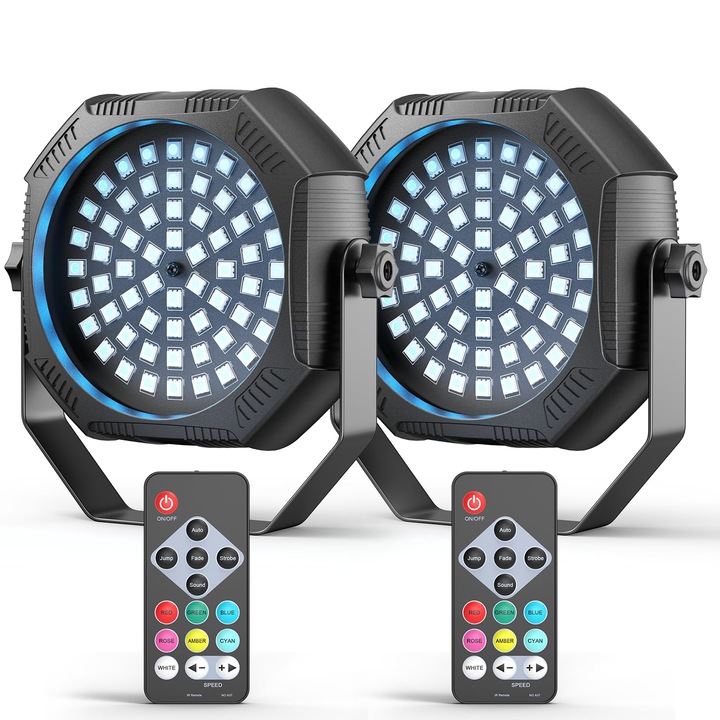 U`King újratölthető stroboszkóp lámpa, mini RGB vakulámpa 60 LED-del, 30 W-os akkumulátoros stroboszkóp távirányítóval és hangvezérlés móddal, Par Can otthoni partikhoz, bárokhoz, 2 darabos csomag