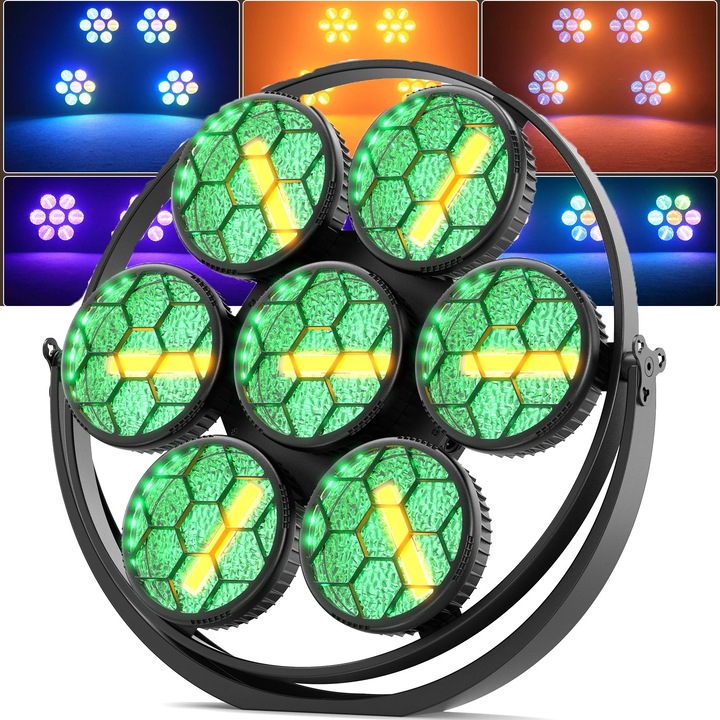 U`King Retro színpadi lámpa RGB+COB 7 LED Lámpa, DMX Vezérlés, Hangvezérelt, Vintage felfelé világító lámpák, Eseményekhez, Koncertekhez, Esküvőkhöz, Partikhoz, Élő Zenei Előadásokhoz, Templomokhoz, DJ, Születésnapokhoz