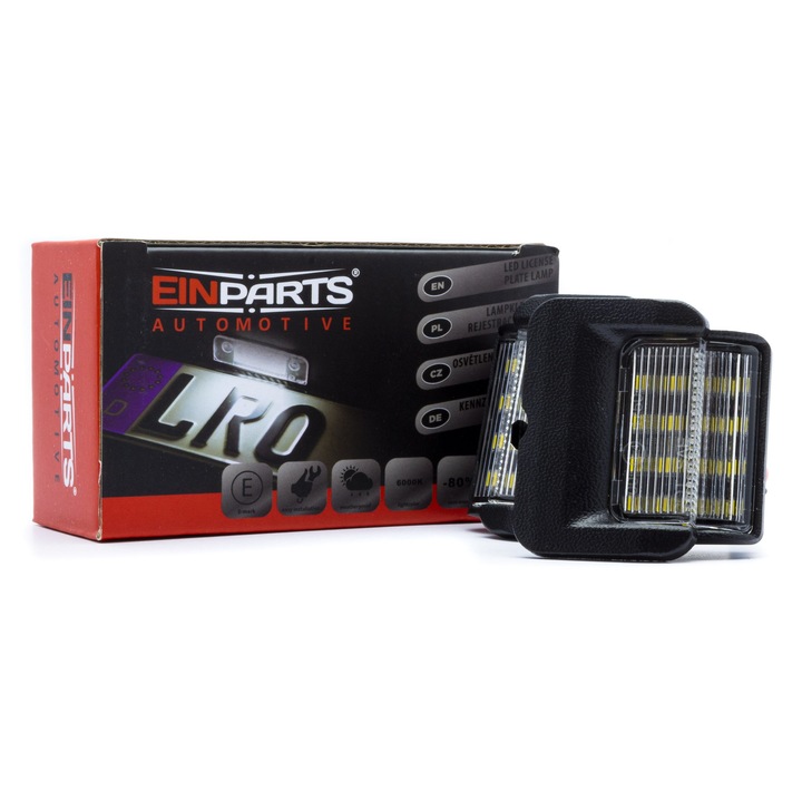 Lampi LED pentru iluminarea numarului de inmatriculare, Einparts Automotive, 6000K, 2 bucati, 54x50x27mm, alb rece