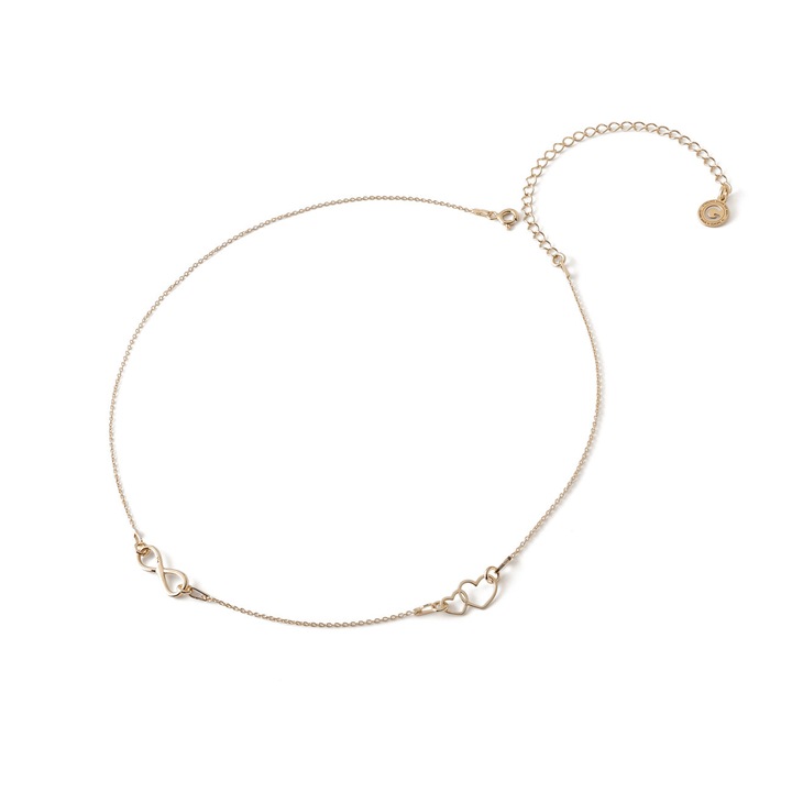 Colier delicat cu doua inimi si simbol infinit, argint 925 placat cu aur – eleganta si semnificatie eterna, Giorre